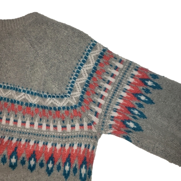 Fair Isle Knit Wool Alpaca Blend Crewneck Sweater Size XL Gray Pink Blue Preppy - Picture 7 of 11